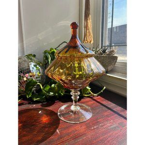 Empoli Large Vintage Amber Apothecary Jar Italian  MCM Lidded Cookie Candy Jar